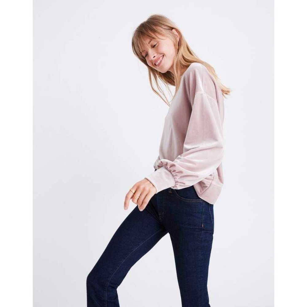 Madewell Velvet Balloon-Sleeve Sweatshirt in Wisteria Dove XS